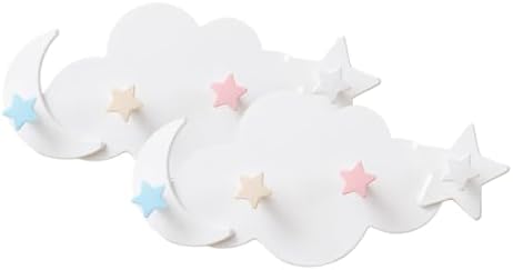 Happyyami 2Pcs Star Moon Cloud Adhesive Wall Hooks