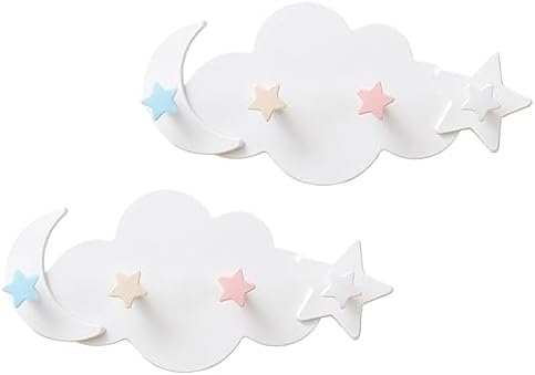 HOOTNEE 2pcs Moon Star Wall Hooks for Clothes and Key Holders