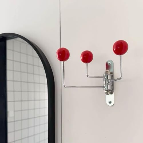 ImyHok Red Wall Hook with Wood Dots and Swivel Design