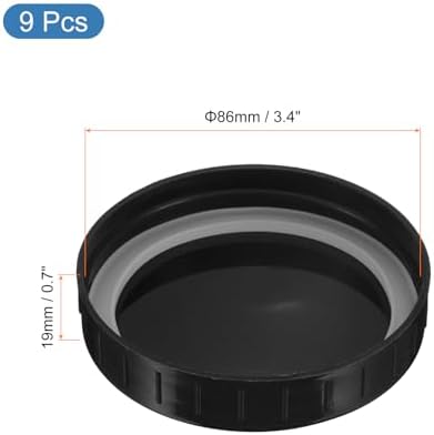 Uexcel 86mm Plastic Mason Jar Lids 9pcs with Sealing Rings Black