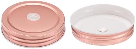 uxcell 13pcs Rose Gold Mason Jar Lids with Straw Hole and Cleaning Brush