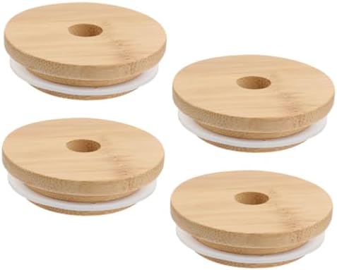 MAGICLULU 4PCs Wood Mason Jar Lids with Straw Hole
