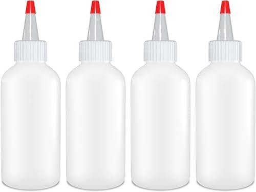 BRIGHTFROM 4 Oz Squeeze Bottles - Pack of 4 Red Top