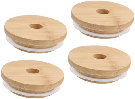 STOBAZA 4pcs Mason Jar Lids with Straw Holes Airtight Leak-Proof
