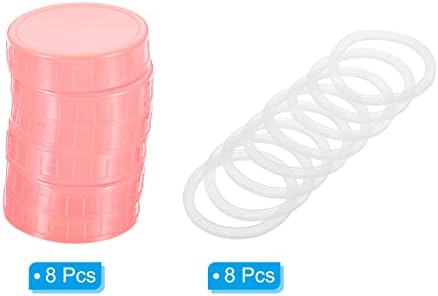 PATIKIL 70mm Pink Plastic Mason Jar Lids 8-Pack Set with Silicone Rings