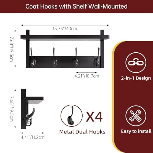 Stellstar Bamboo Coat Rack with 8 Hooks 2-Pack Black