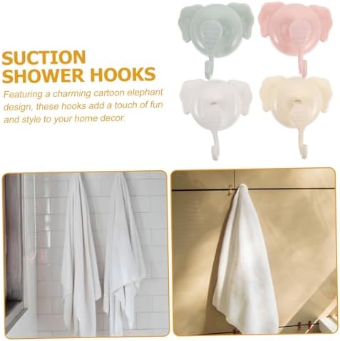 4Pcs Cute Elephant Suction Cup Hooks No Drill Bathroom Wall Hooks