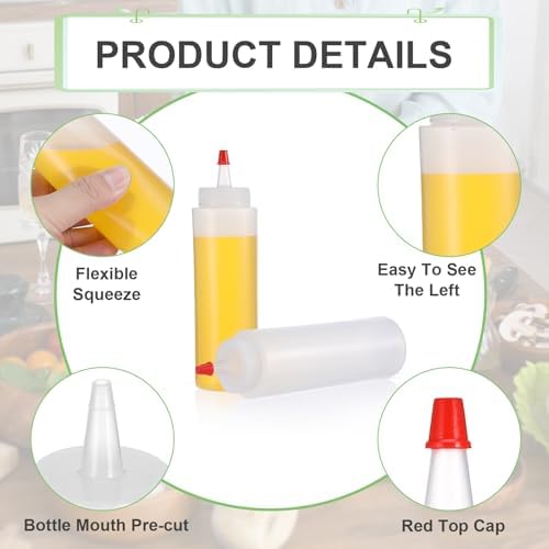 20 Pcs 8 Oz Squeeze Bottles with Red Tip Leakproof