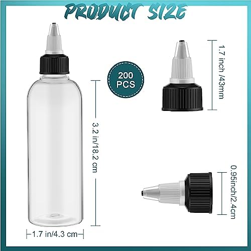 Tanlade 200 Pcs 2oz Plastic Squeeze Bottles with Twist Cap