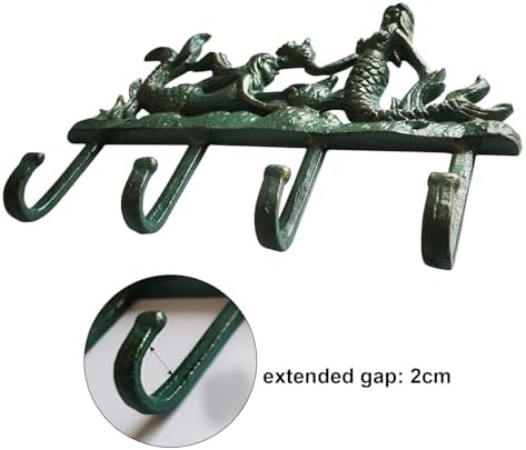 Rustic Cast Iron Mermaid Wall Hook with 4 Hooks