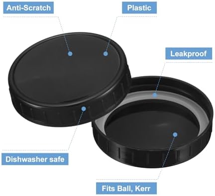 Uexcel 86mm Plastic Mason Jar Lids 9pcs with Sealing Rings Black