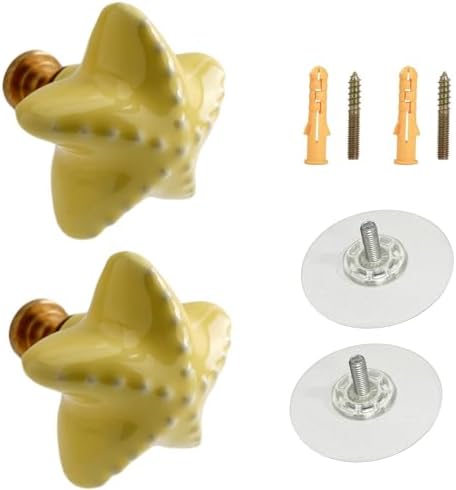 Yellow Starfish Wall Mounted Coat Hook 2 Pack