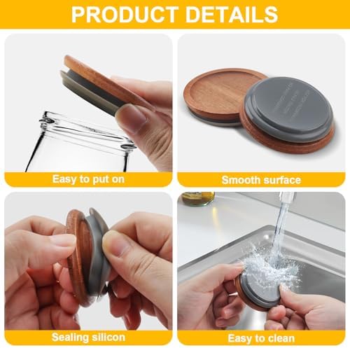 VinBee 6-Pack Reusable Wooden Mason Jar Lids
