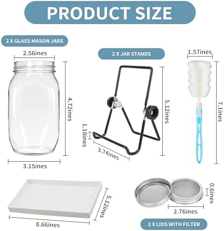 EKPYUB Upgrade Sprouting Jar Kit 2Pcs with Lids and Stand