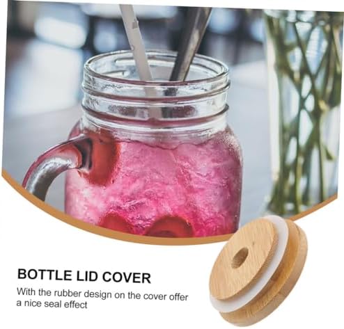 MAGICLULU 4PCs Wood Mason Jar Lids with Straw Hole