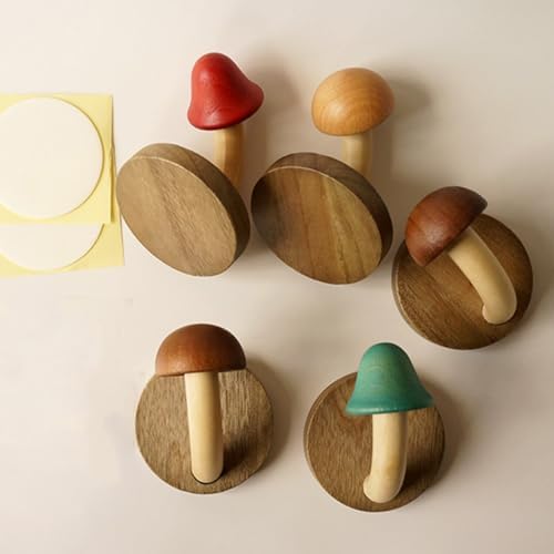 PRETYZOOM 4pcs Wooden Mushroom Wall Hooks 1