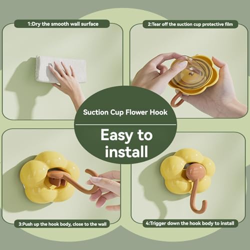 Niaviben Sunflower Suction Cup Hooks - Green One Size