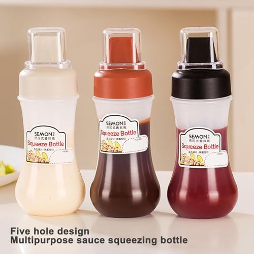 5-Hole Squeeze Bottle with Clear Lid - 350ml Condiment Container