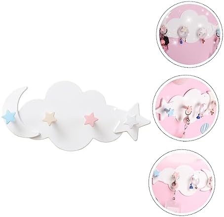 Happyyami 2Pcs Star Moon Cloud Adhesive Wall Hooks