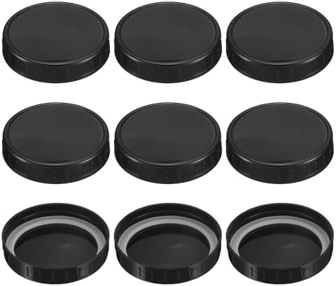 Uexcel 86mm Plastic Mason Jar Lids 9pcs with Sealing Rings Black