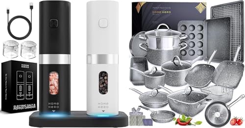 Home Hero Salt Pepper Grinder with 23 Pcs Granite Cookware Set