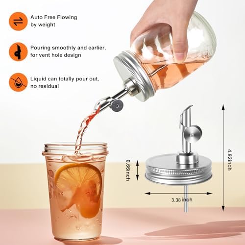Auto-locking Flip Salad Dressing Dispenser Spouts for Mason Jars Silver