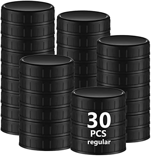 Inbagi 30 Pcs Mason Jar Plastic Lids with Rubber Seal Black