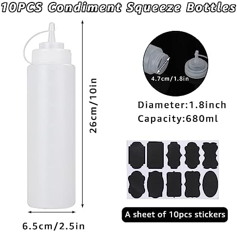 LANIAKEA 10PCS 24oz Condiment Squeeze Bottles with Twist Cap Lid Label