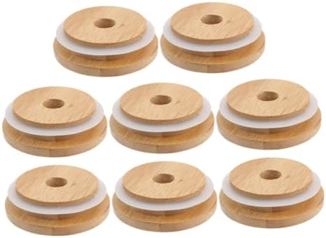 8pcs CIYODO Wooden Lids for Mason Jars with Straw Hole