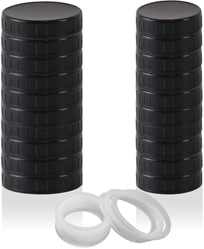 Tixill 20 Pcs Plastic Mason Jar Lids with Silicone Rings 1