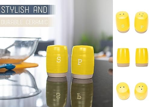 Nat Jules Raw Bottom Yellow Ceramic Salt Pepper Shaker Set 1