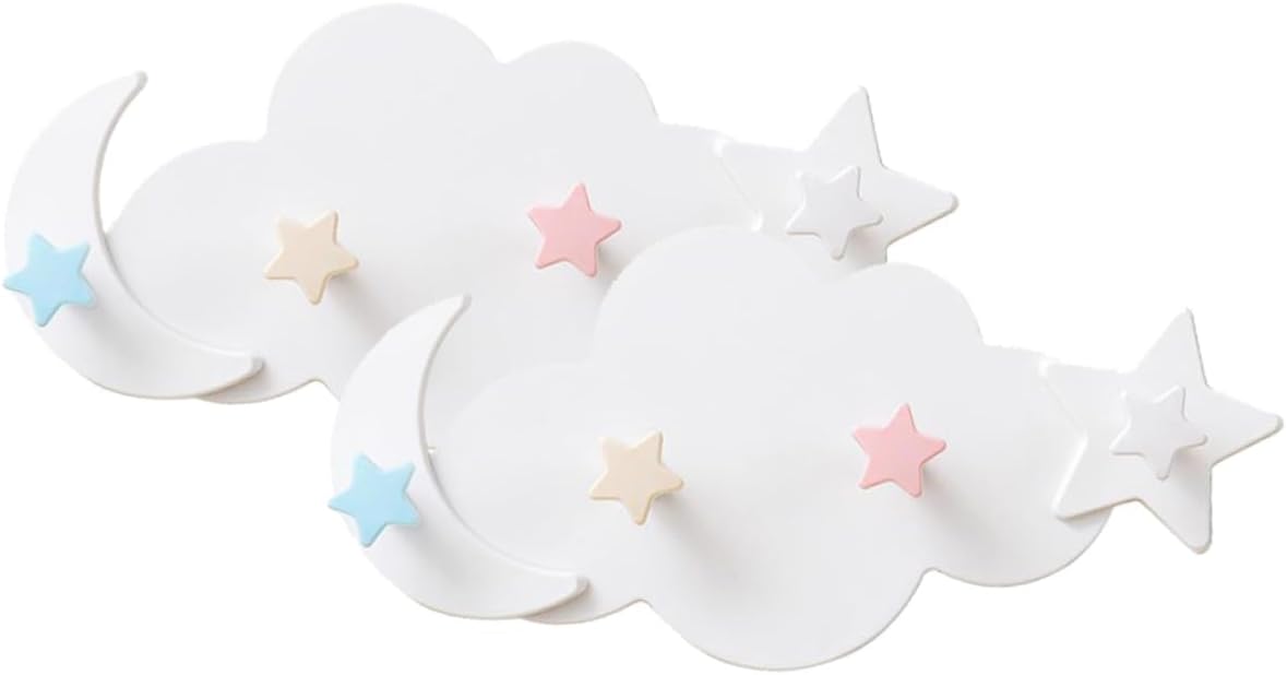 Happyyami 2Pcs Star Moon Cloud Adhesive Wall Hooks