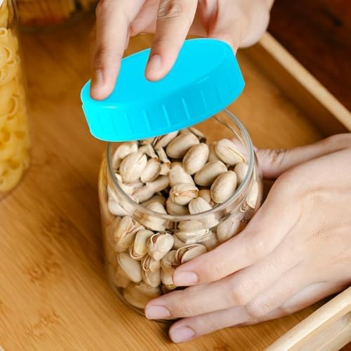 Tixill 20 Pcs Plastic Mason Jar Lids with Silicone Rings
