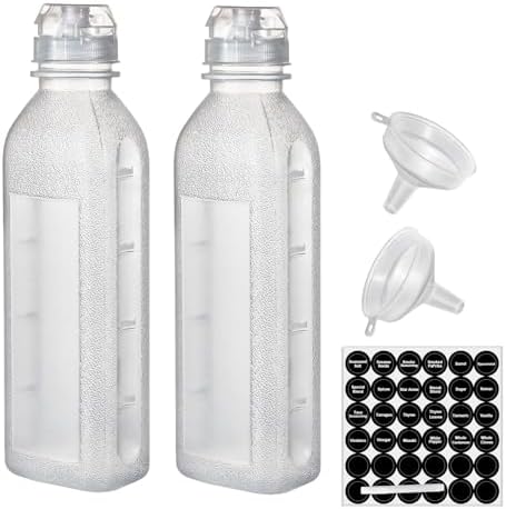 Uceoo 2 Pack Condiment Squeeze Bottles with Funnels and Labels