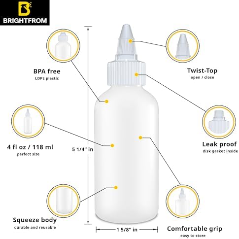 BRIGHTFROM 4 Oz Squeeze Bottles - Leak Proof BPA Free Pack of 4