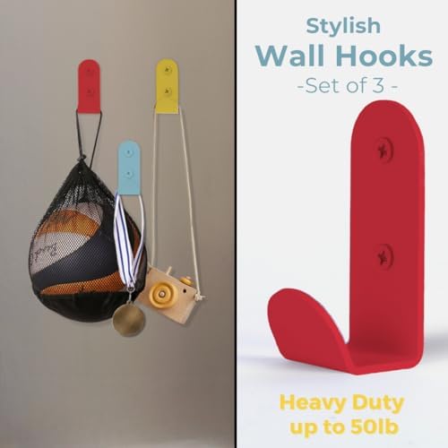 Colourful Heavy-Duty Wall Hooks Set of 3 - Stylish Sturdy