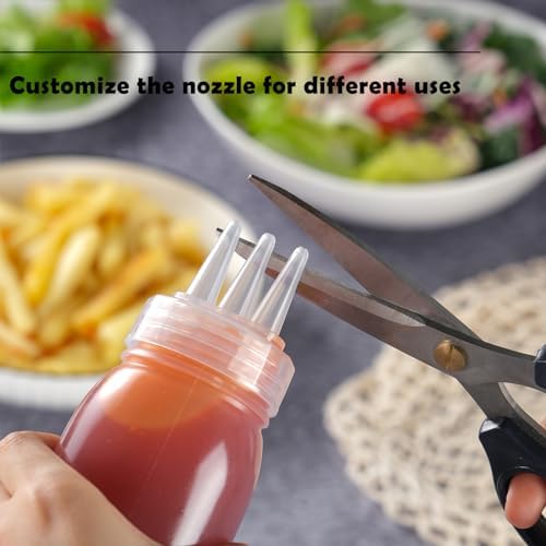 RAMFIYN 6 Pack 3-Hole Nozzle Squeeze Bottles for Condiments