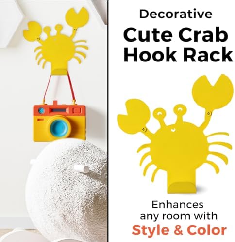 Cute Crab Wall Hook Yellow Heavy-Duty Metal