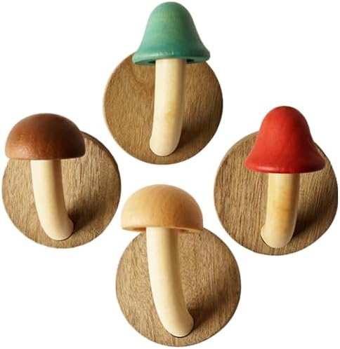 PRETYZOOM 4pcs Wooden Mushroom Wall Hooks 1