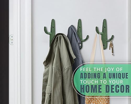 Comfify Rustic Green Cactus Cast Iron Hook Set of 3