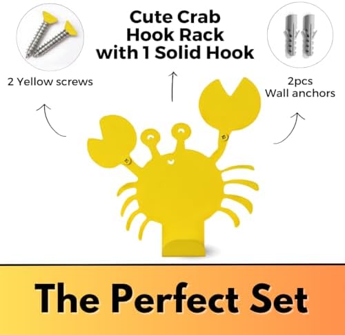 Cute Crab Wall Hook Yellow Heavy-Duty Metal