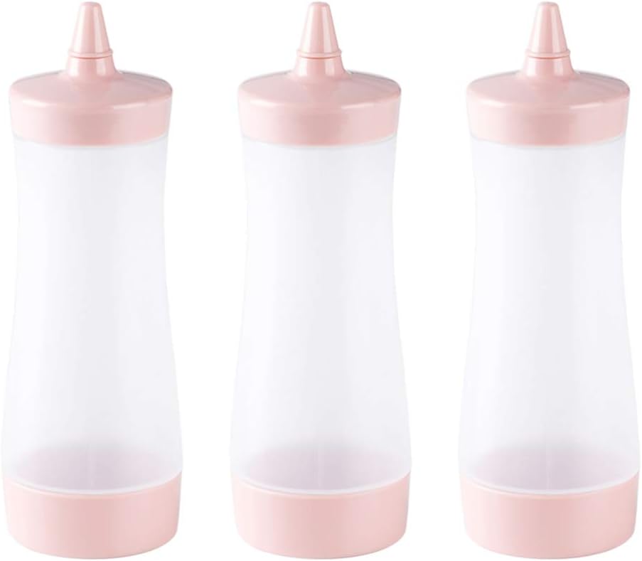 DOITOOL 3PCS Plastic Condiment Squeeze Bottles with Cap Pink