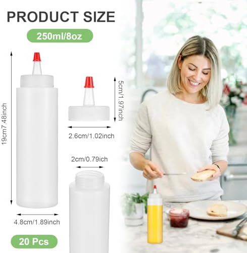20 Pcs 8 Oz Squeeze Bottles with Red Tip Leakproof
