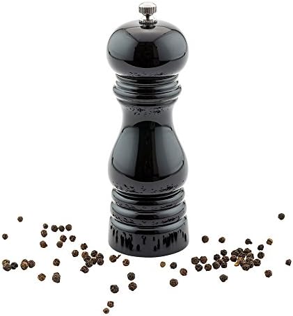 Restaurantware 6-IN Classic French Pepper Mill - Adjustable Grind High Gloss Black Rubberwood