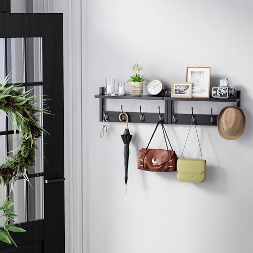 Stellstar Bamboo Coat Rack with 8 Hooks 2-Pack Black