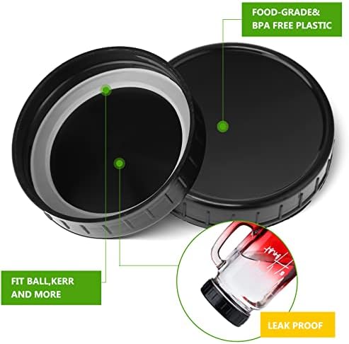 Inbagi 30 Pcs Mason Jar Plastic Lids with Rubber Seal Black