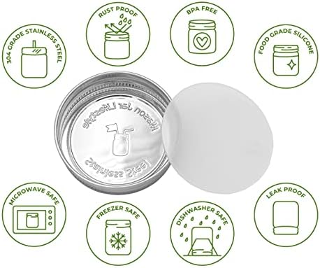 Mason Jar Lifestyle 5 Pack Heavy Duty Lids with Silicone Liners