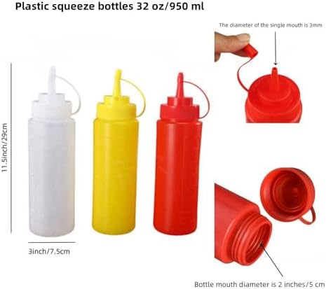 3 Pcs Plastic Squeeze Bottles 32 oz for Condiments
