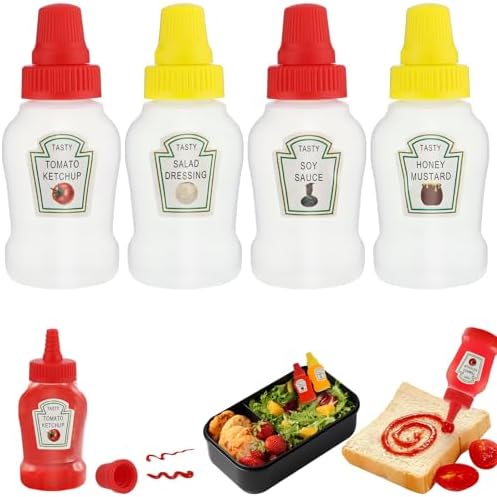 Andibro 4Pcs Mini Ketchup Bottles 23ml Refillable Condiment Containers