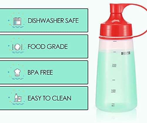 oiununo Squeeze Bottles Wide Mouth Pack of 2 Red 300 mL